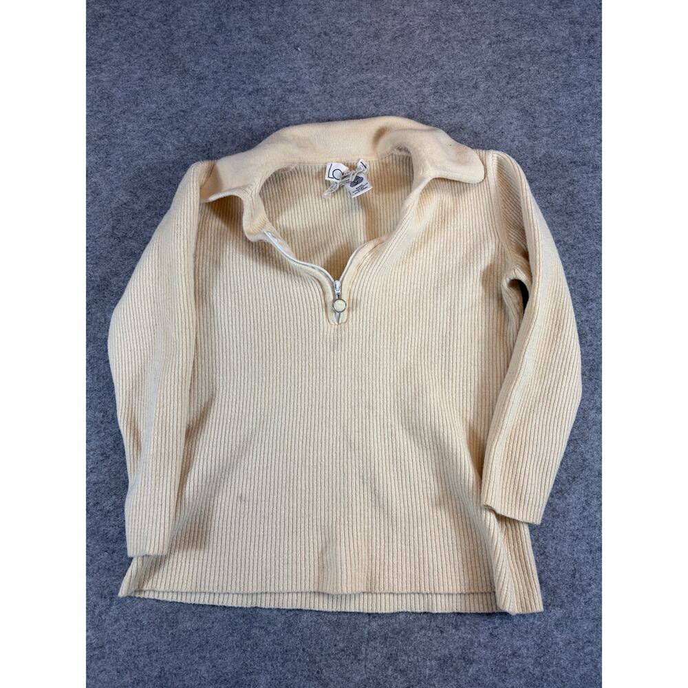 Vintage Laurel Wool Sweater Womens 34 Beige 1/4 Zip Pullover Ribbed Retro Casual
